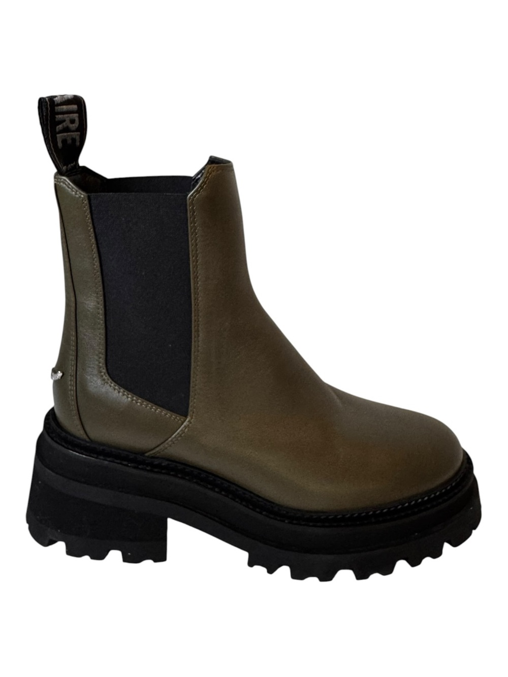 NWT Zadiq &Voltaire Olive Green Leather Ride Chelsea LugSole Platform Boot SZ:7
